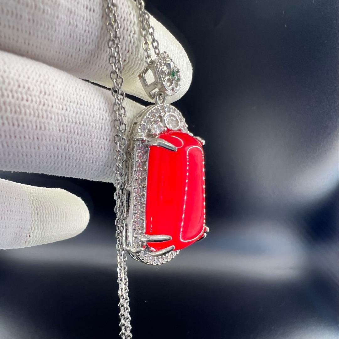 天然　カーネリアン（薄い赤瑪瑙）の無事牌スタイルネックレス ジュリコニア入り