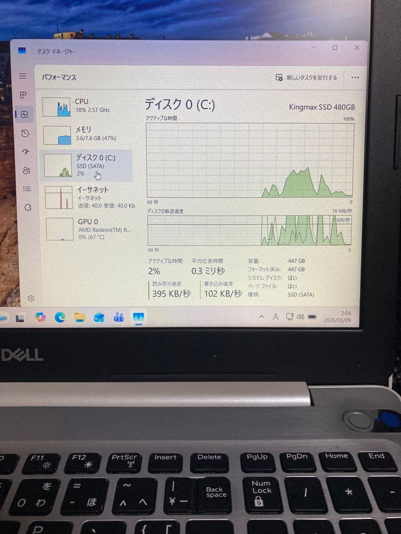DELL Ryzen 7 2700U ノートPC SSD 480GB