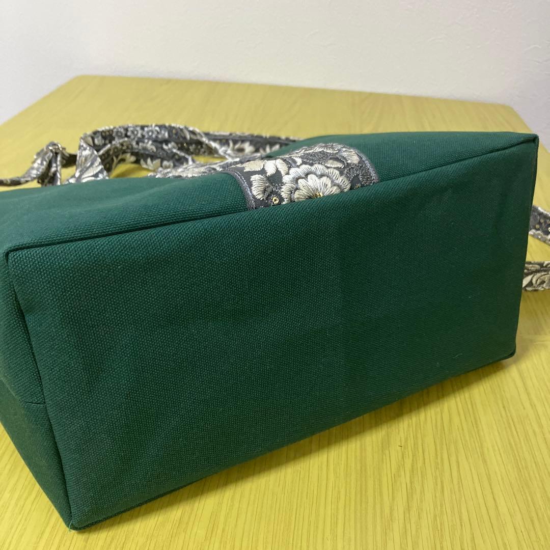 インド刺繍リボン　帆布　トートバック　ショルダーバック　横45縦25マチ15㎝