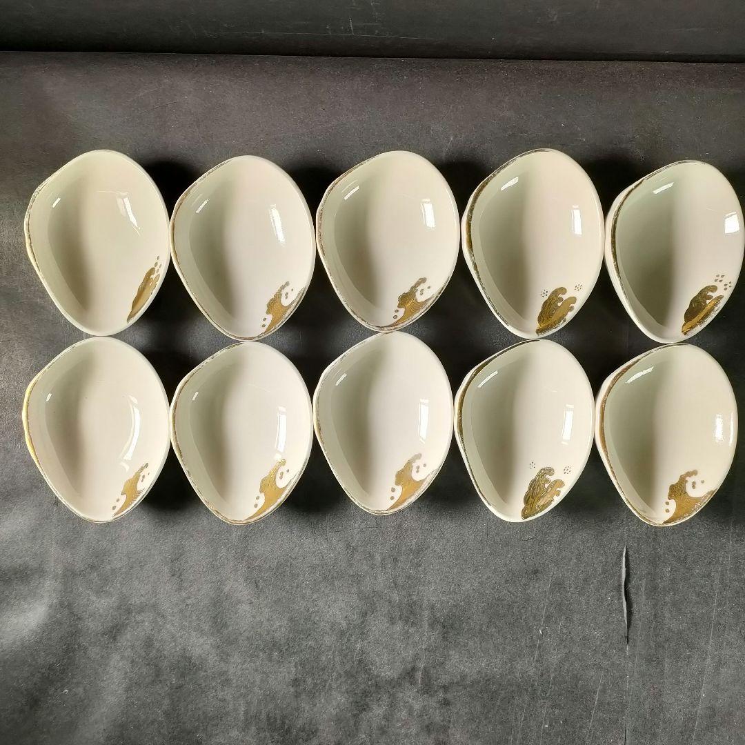 C10-3/金彩波文銘々皿 大皿10客・小皿10客/和食器/懐石料理/懐石道具