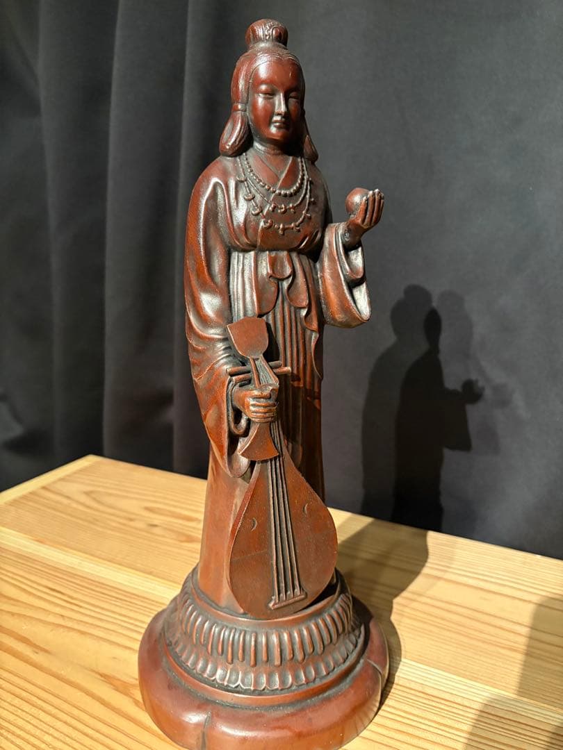 銅製 弁財天像 琵琶持ち 立像 高さ約40cm 木箱付