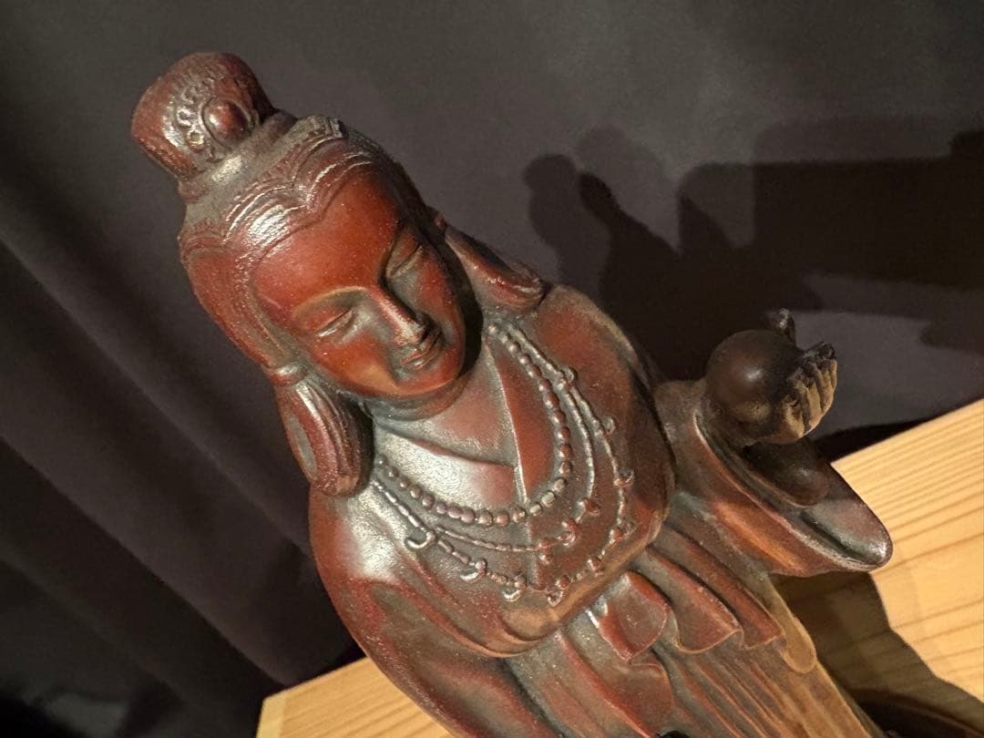 銅製 弁財天像 琵琶持ち 立像 高さ約40cm 木箱付