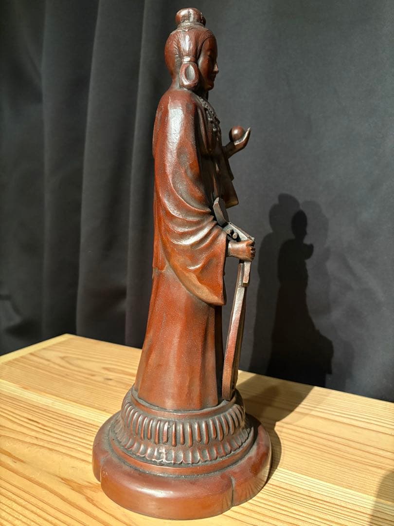銅製 弁財天像 琵琶持ち 立像 高さ約40cm 木箱付