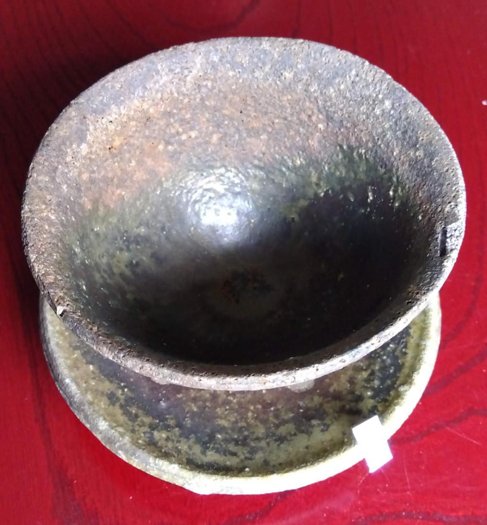 前焼の名工　白越不朝　自然灰釉究極美逸品ぐい呑み/湯呑2種茶托3点セットNo:9