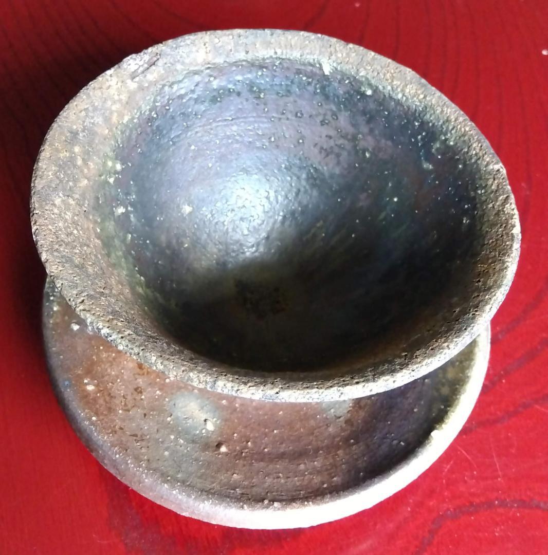 前焼の名工　白越不朝　自然灰釉究極美逸品ぐい呑み/湯呑2種茶托3点セットNo:9