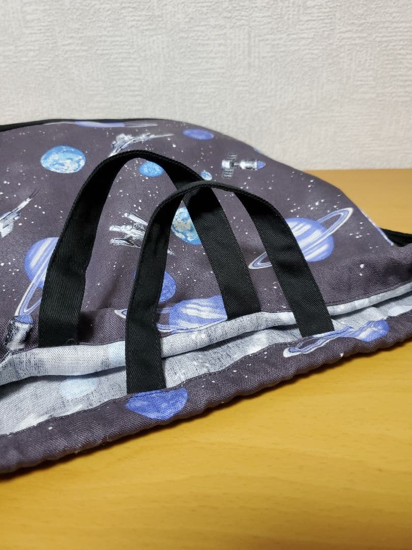 ナップサック 体操服入れ お着替え袋   コズミック柄×ブラック   惑星