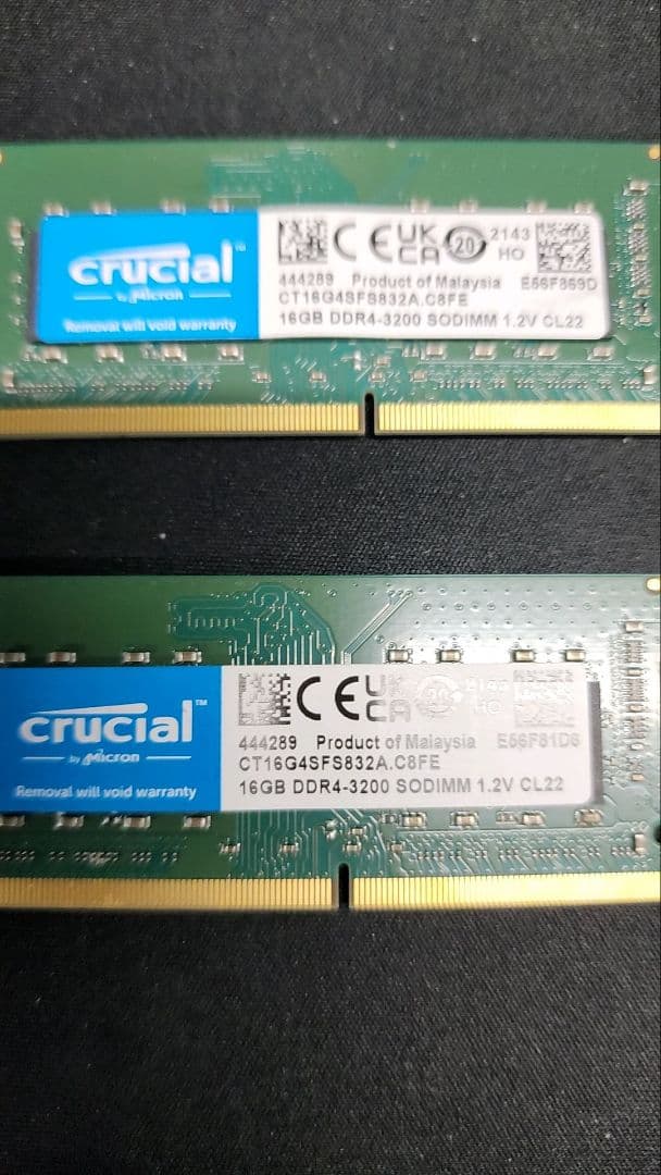 Crucial 16GB DDR4-3200 SODIMM メモリ ２枚セット