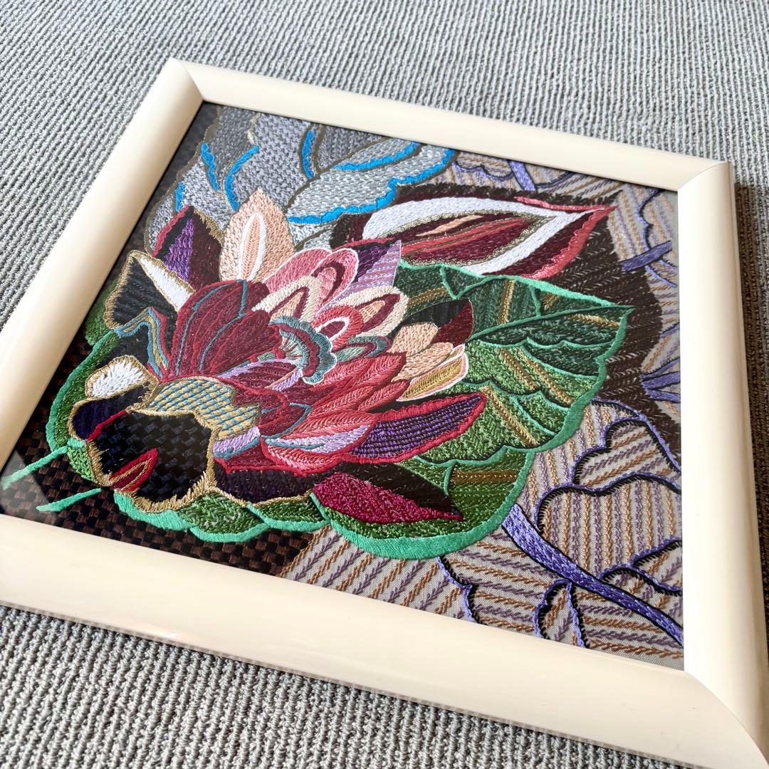 刺繍 花 花束 葉 フレーム 額 額入り ハンドメイド ボタニカル モダン 植物
