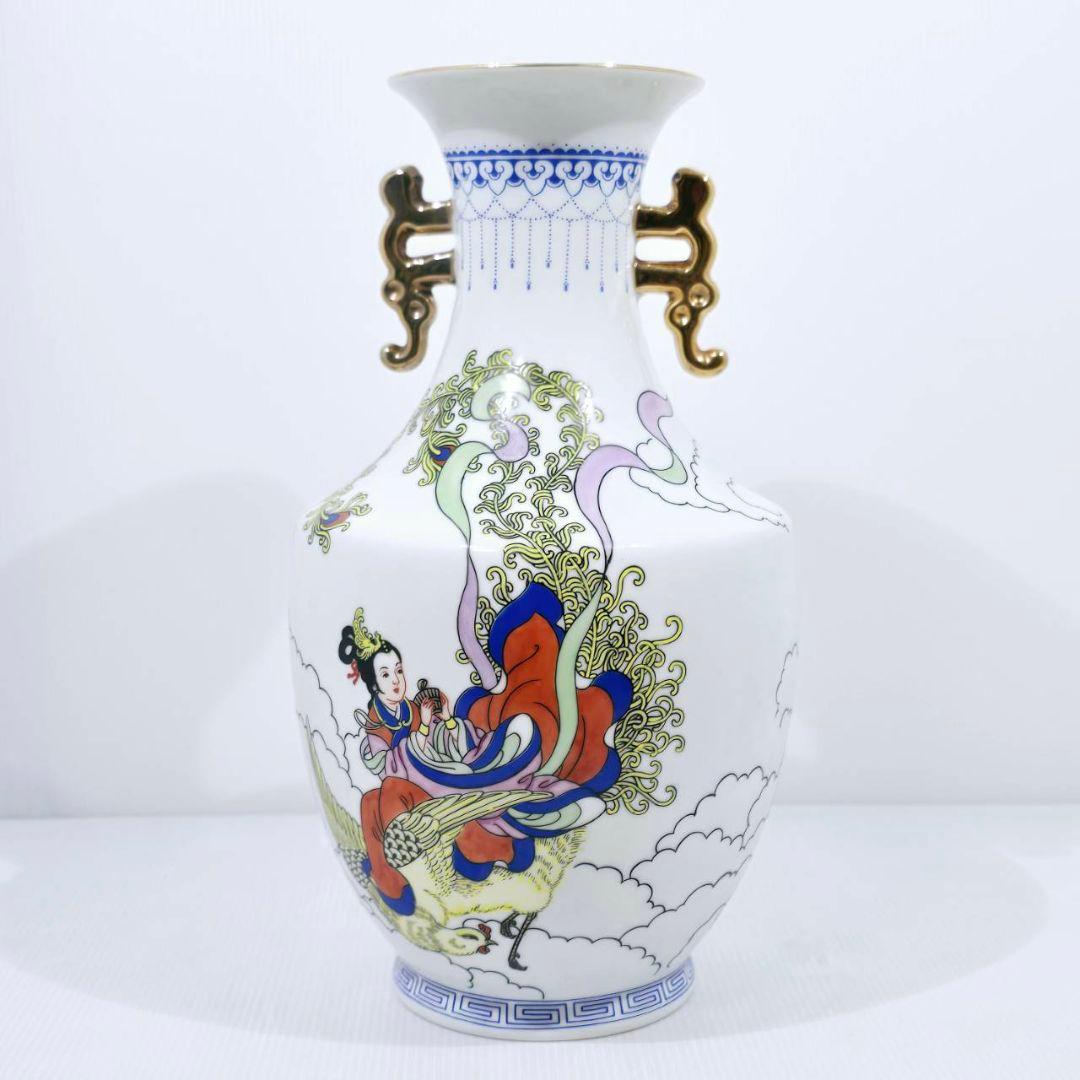 中国美術 鳳蕭圖 花瓶 仙女 磁器製花瓶 乾隆年製 職人手描き 西王母 当時物