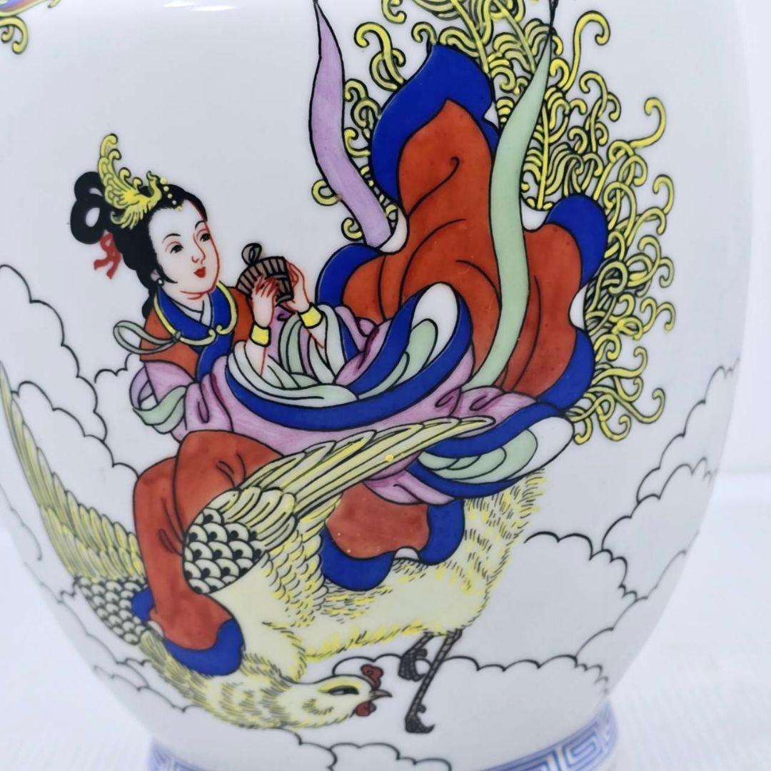 中国美術 鳳蕭圖 花瓶 仙女 磁器製花瓶 乾隆年製 職人手描き 西王母 当時物