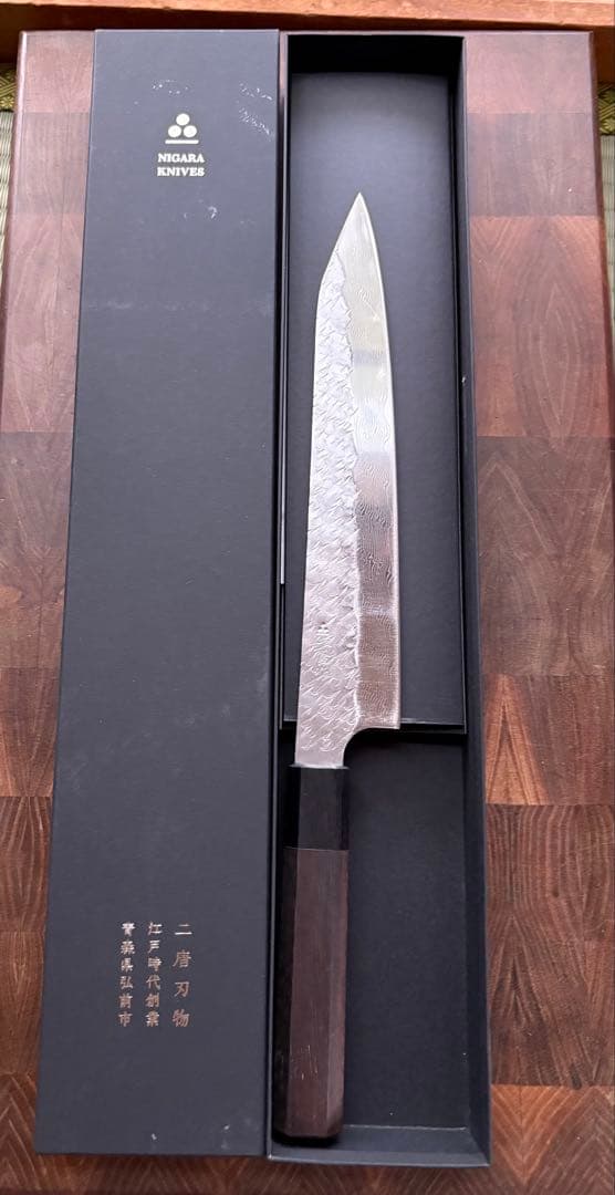 二唐刃物　SPG STRIX 切付　筋引　240mm 包丁槌目　ダマスカス