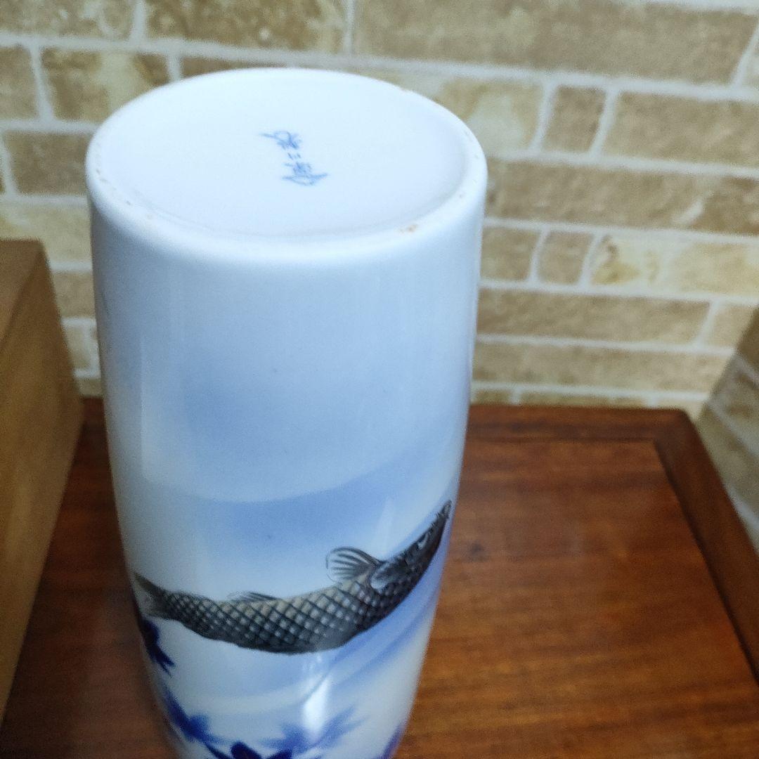 【希少】有田焼 宮内庁御用達 深川製磁 鯉 紅葉 金彩 双鯉図 花瓶 花器