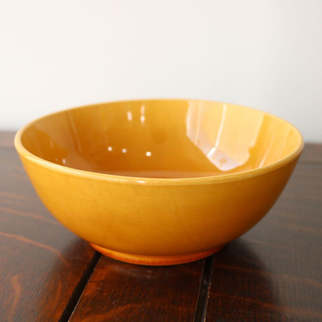 淡路珉平焼　山吹色　 黄釉　深鉢　1点（骨董古美術古伊万里茶道具菓子器