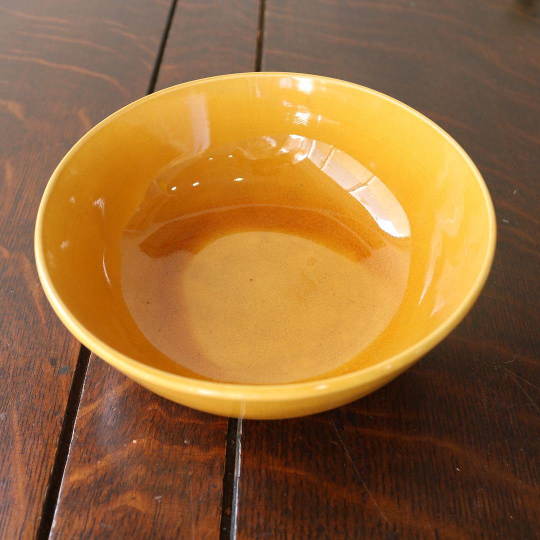 淡路珉平焼　山吹色　 黄釉　深鉢　1点（骨董古美術古伊万里茶道具菓子器