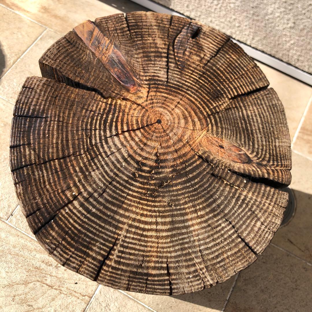 天然木　無垢材　薪割り台　丸太　イス　花台　彫刻　斧　スツール　作業台　テーブル