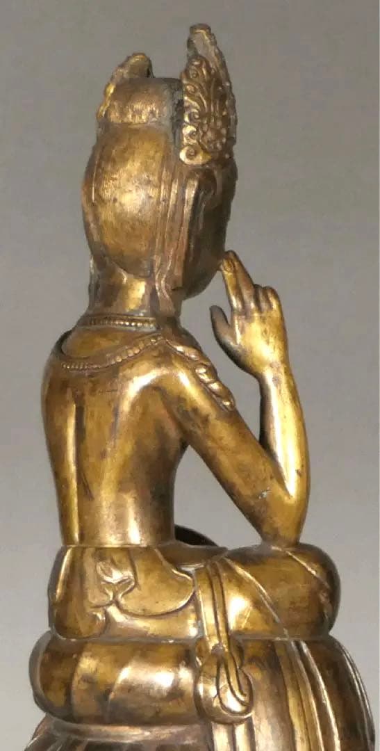 【 金銅弥勒菩薩半跏思惟像 白鳳時代 】 小金銅仏 銅造鍍金仏 骨董 仏像