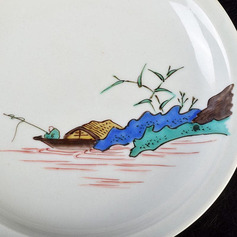 九谷焼　初代徳田八十吉造　古九谷写　絵変中皿　五客二組　共箱　F　R9208B