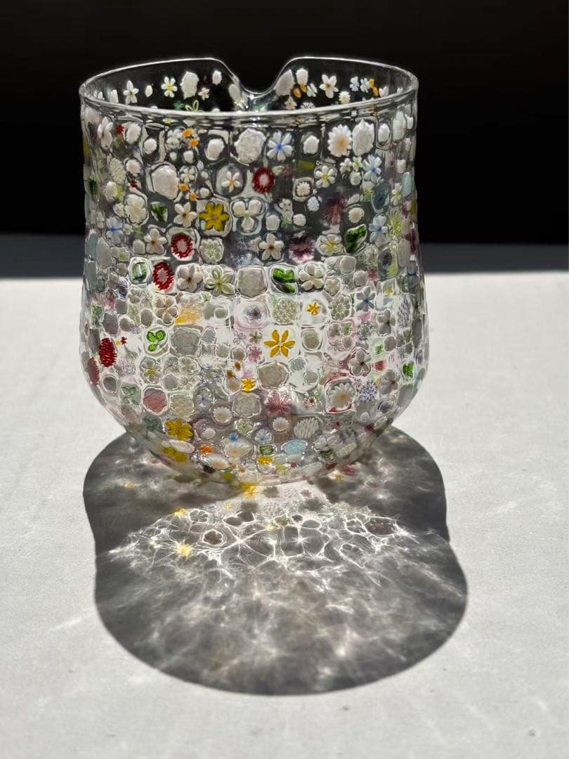 江波冨士子さん 花の庭片口　グラス 新品 専用箱付き
