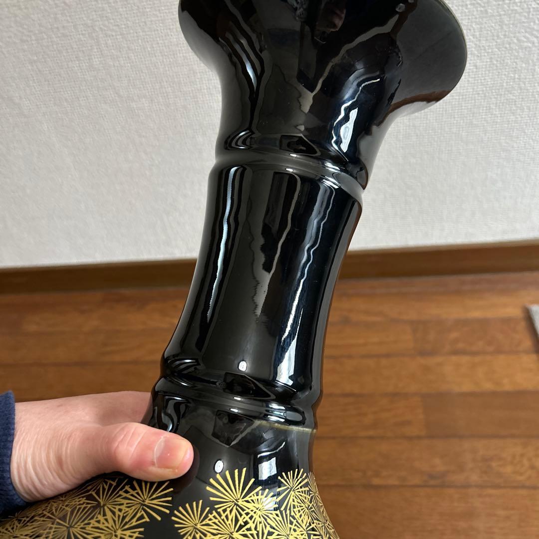 大型壺　花器　花瓶　花鳥風月　縁起物　ブラック　雉　牡丹　華やか　金彩　蔵出し品