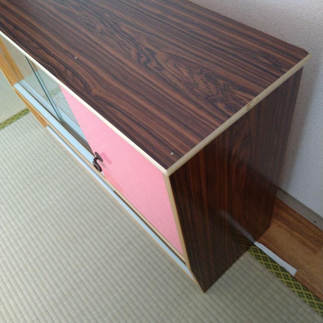 レトロ　飾り棚　吊り棚　モザイク硝子　シャビー　昭和　サイドボード　食器棚