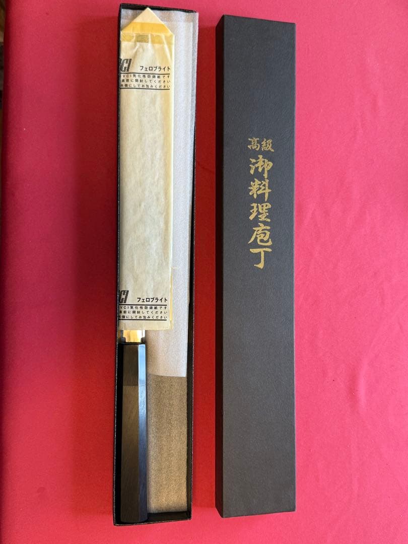 勘所切付　高鳳　黒檀柄　鏡面　銀三　未使用