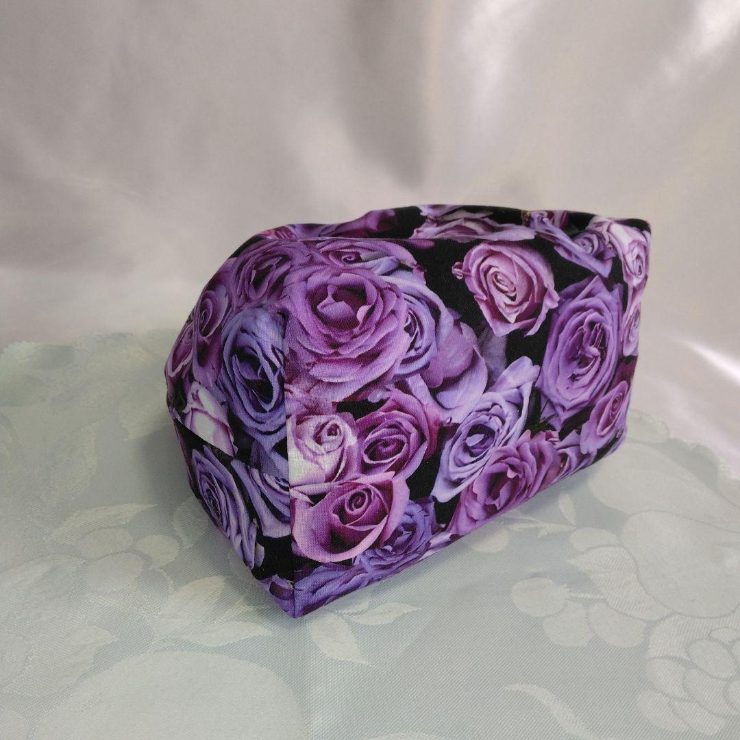 紫色のばら柄 ハンドメイドサイドポケット付きトートバッグ 　ポーチ　ばら柄セット