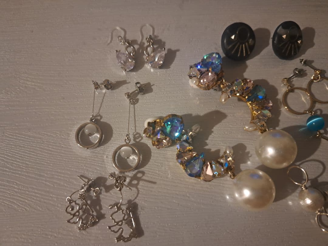 即購入ok 青い　シルバー　パール　イヤリング　ピアス　イヤーカフ　アクセサリー