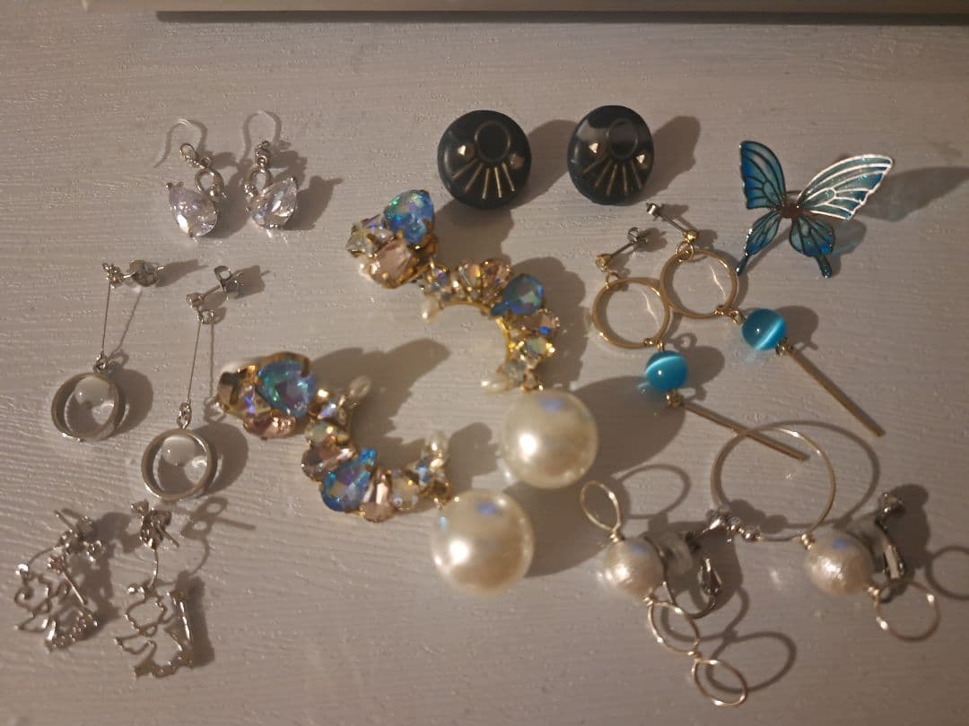 即購入ok 青い　シルバー　パール　イヤリング　ピアス　イヤーカフ　アクセサリー