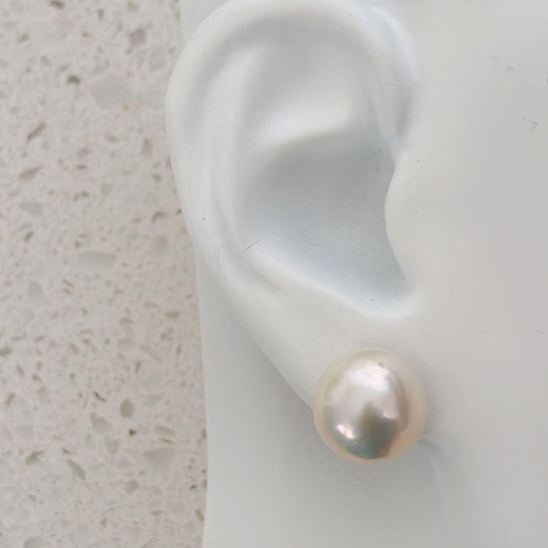 543 大粒半球淡水パールスタッドピアス14mmシルバー925マベパール