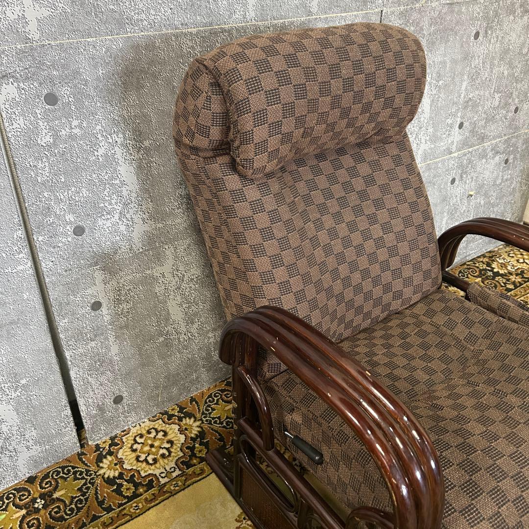 ꧁籐家具꧂オットマン付リクライニングチェア 座椅子 いす イス 昭和レトロ