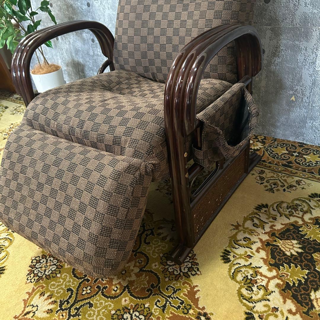 ꧁籐家具꧂オットマン付リクライニングチェア 座椅子 いす イス 昭和レトロ