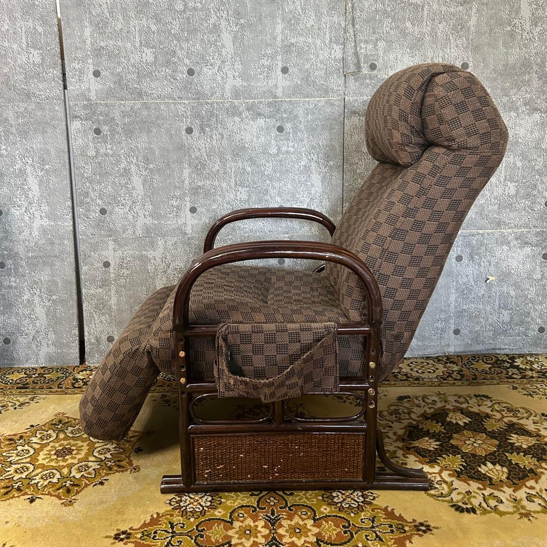 ꧁籐家具꧂オットマン付リクライニングチェア 座椅子 いす イス 昭和レトロ
