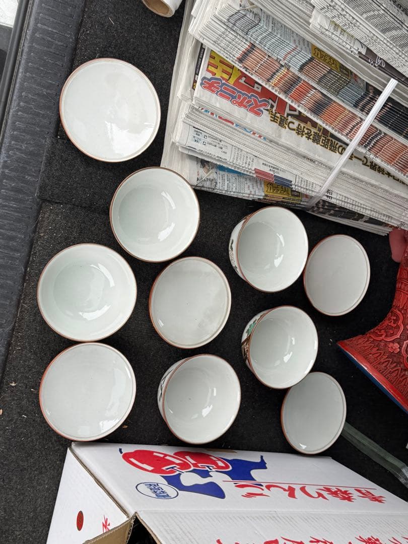 ‼️リサイクルFORT‼️3/6③‼️幕末明治期の九谷焼で金彩色絵‼️吉祥図蓋物茶碗五客