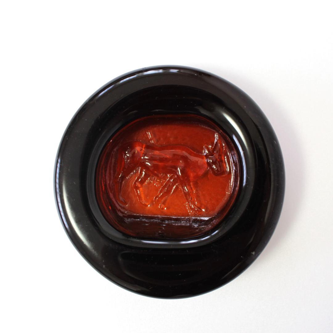 【人気作・シールあり】エリックホグラン　灰皿/ガラスオブジェ　牛　オレンジ　北欧