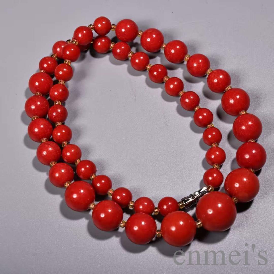 中国古美術 旧蔵『紅珊瑚 ネックレス』漆器箱付 赤いサンゴ 裝身具 裝飾品 掛飾