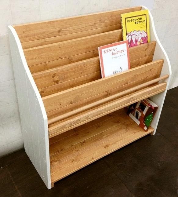 【サイズオーダー可】【引取可能】絵本棚（面出し4段+棚1段）幅87cm LO/W