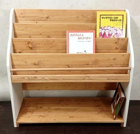 【サイズオーダー可】【引取可能】絵本棚（面出し4段+棚1段）幅87cm LO/W