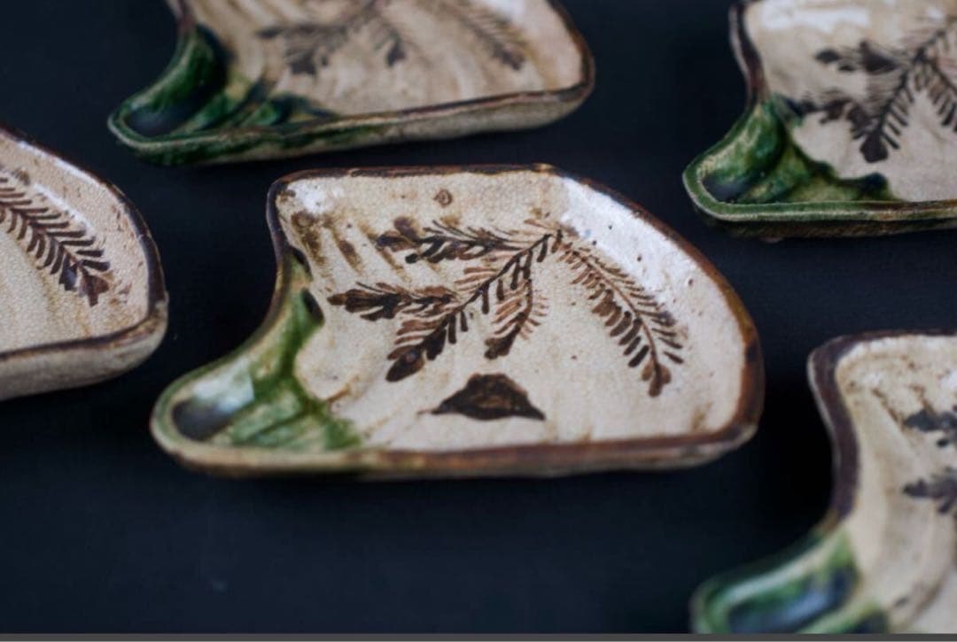 織部 松・千鳥絵 小皿 5客 時代 向付 懐石料理道具 古美術