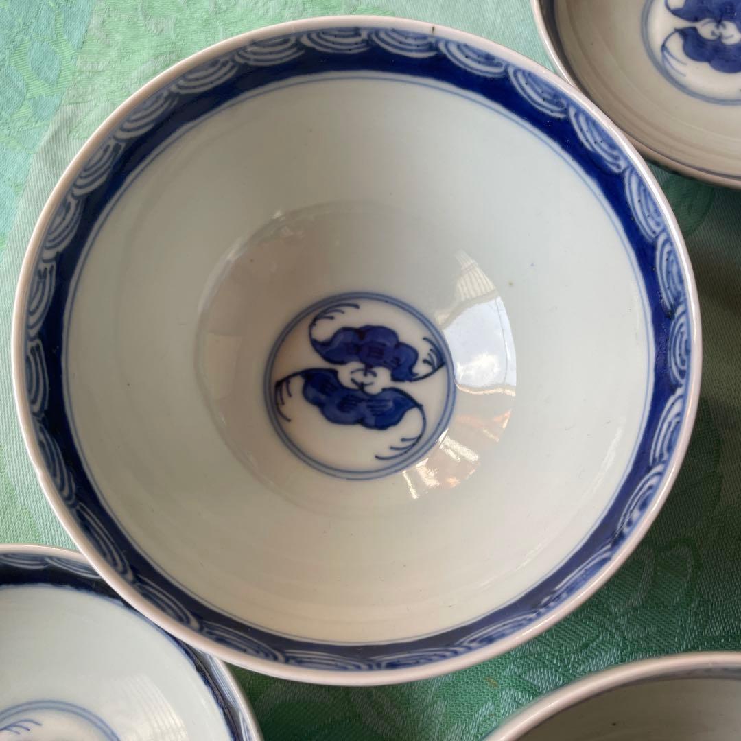 大明洪武年製　牡丹　唐草　漢文　蝙蝠　蓋付ご飯茶碗　3客