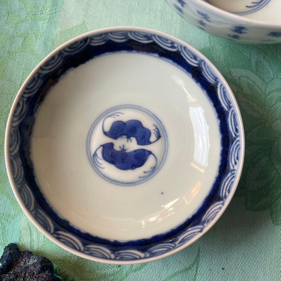 大明洪武年製　牡丹　唐草　漢文　蝙蝠　蓋付ご飯茶碗　3客