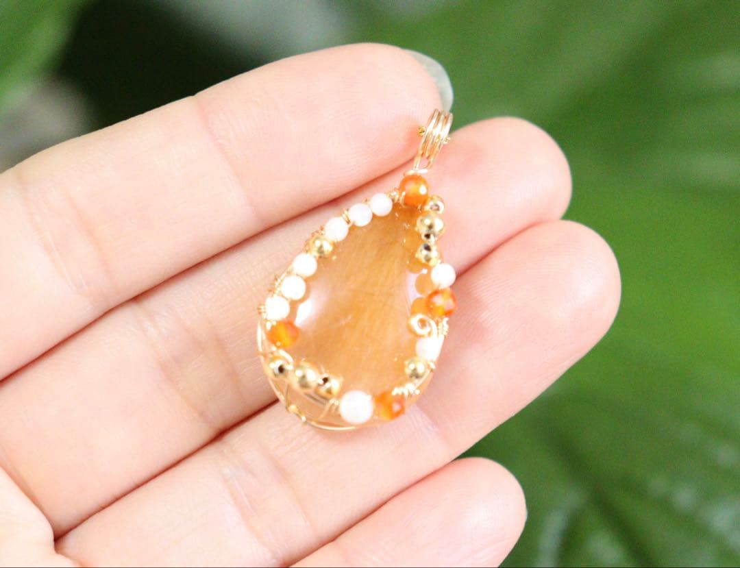 天然石オレンジファールチルクォーツ⟡ワイヤージュエリーネックレス︎︎⟡ペンダント