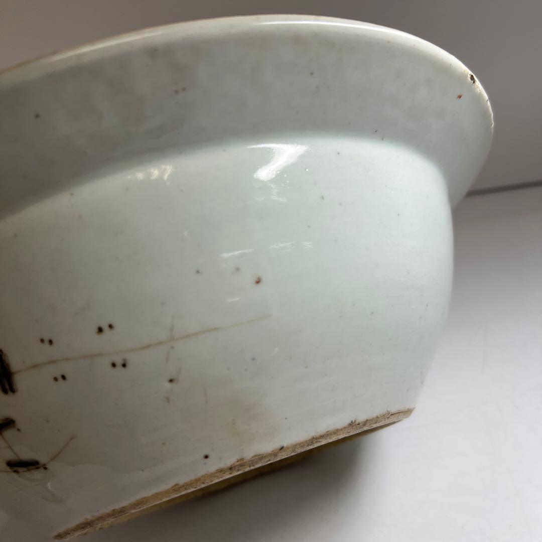 中国清時代　粉彩花鳥図大鉢　木箱付　口径約30㎝　東Y8-0408①トヒオ