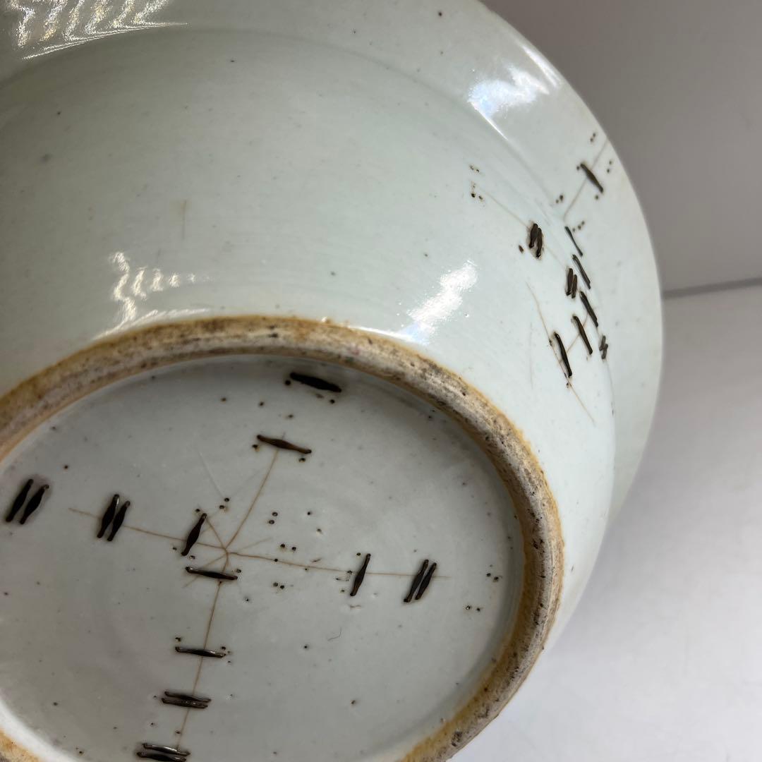 中国清時代　粉彩花鳥図大鉢　木箱付　口径約30㎝　東Y8-0408①トヒオ