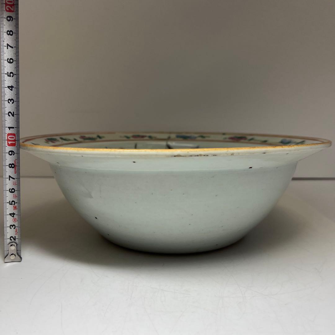 中国清時代　粉彩花鳥図大鉢　木箱付　口径約30㎝　東Y8-0408①トヒオ