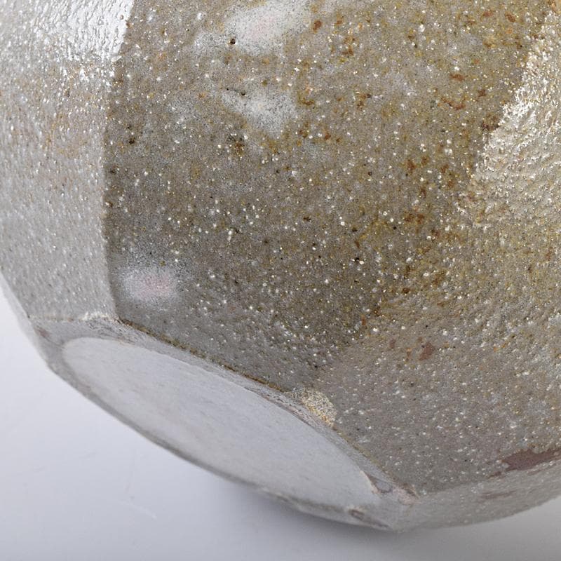 萬古焼　山本広巳作　輪花口　八角花入　共布共箱　V　R7981