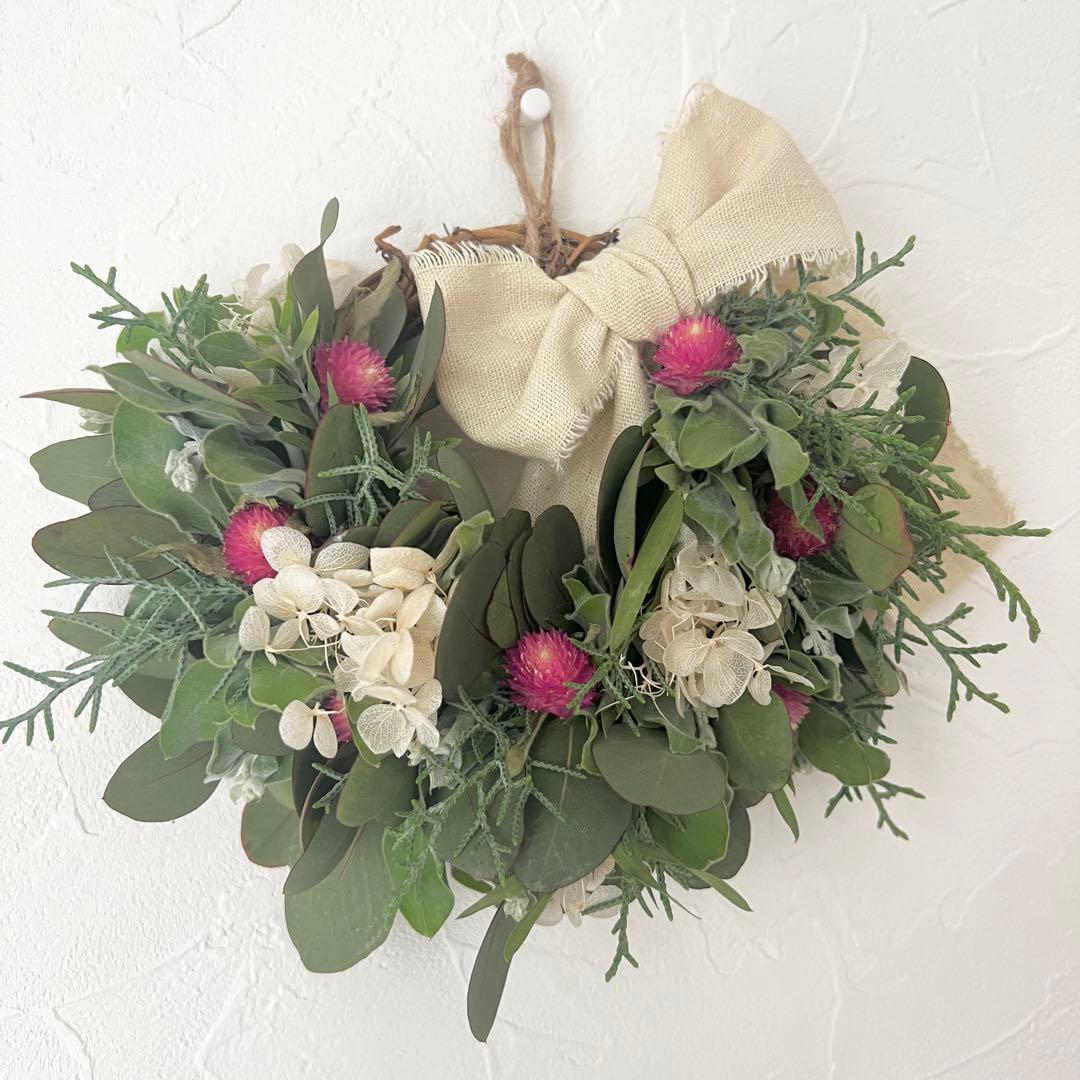 ポポラスと千日紅のPOPなハーフリース* * ラッピング無料 壁掛け インテリア