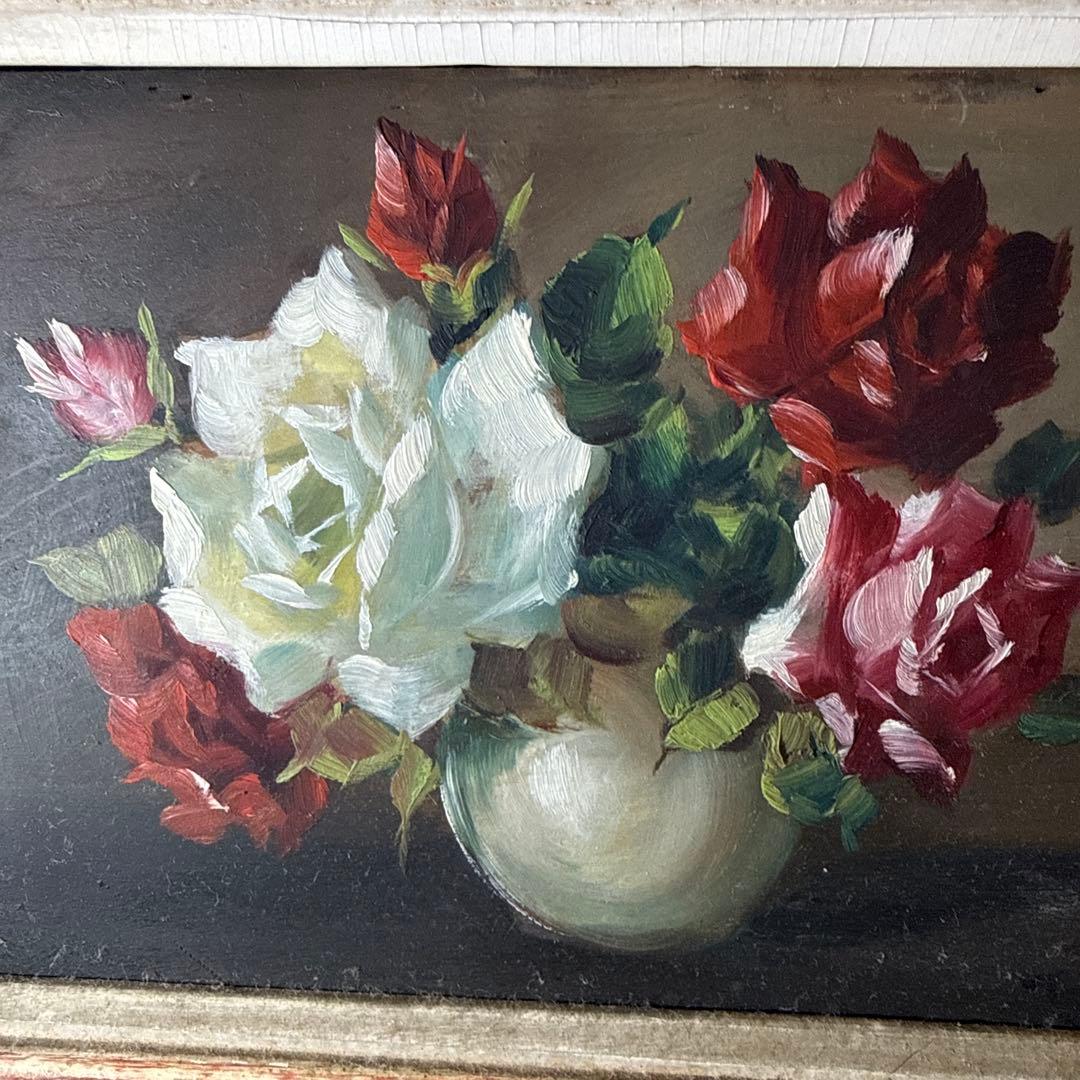 綺麗な薔薇が描かれてる油彩画 キャンパス約36 cmX29cm.