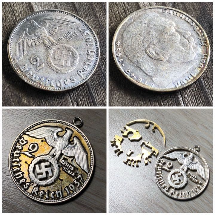ドイツ銀貨カットネックレストップ　外国加工　ペンダント