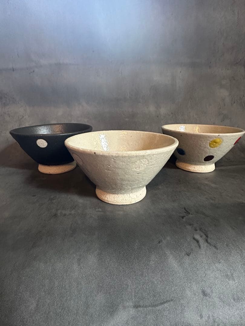 【３個セット新品未使用】手描き茶碗/飯碗/美濃焼/陶器/民藝/日本製