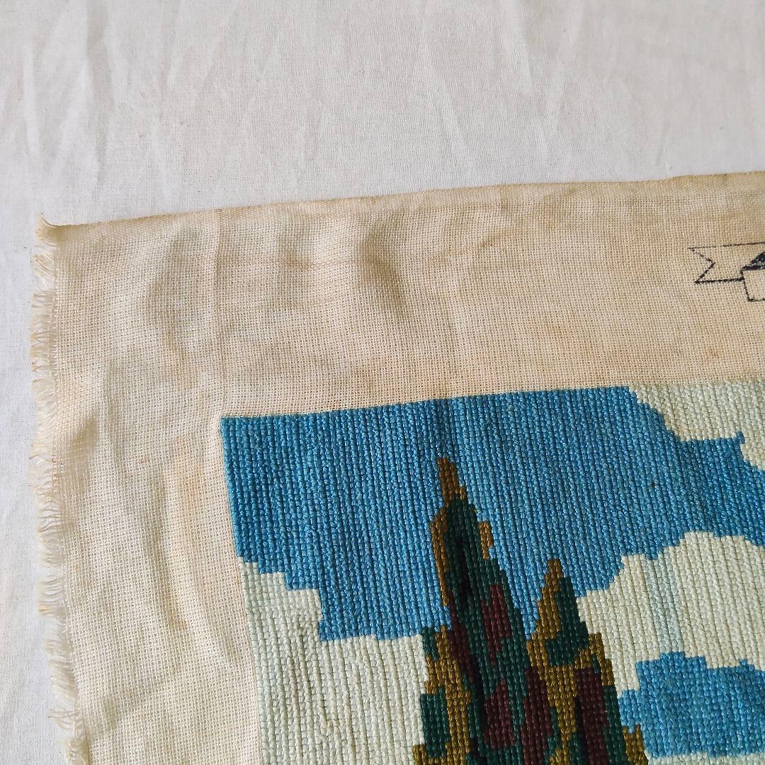 壁掛け　タペストリー　ニードルポイント　刺繍　田園風景　60s　70s　フランス